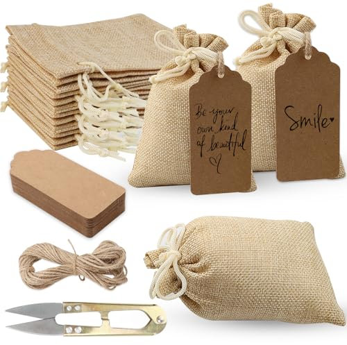 32 Stück Stoffbeutel Klein 9.5x13.5cm, Säckchen zum Befüllen, Jute Säckchen mit Kordelzug, Kleine Jutesäckchen, Geschenksäckchen mit DIY-karten, Leinensäckchen für Schmuck Handwe