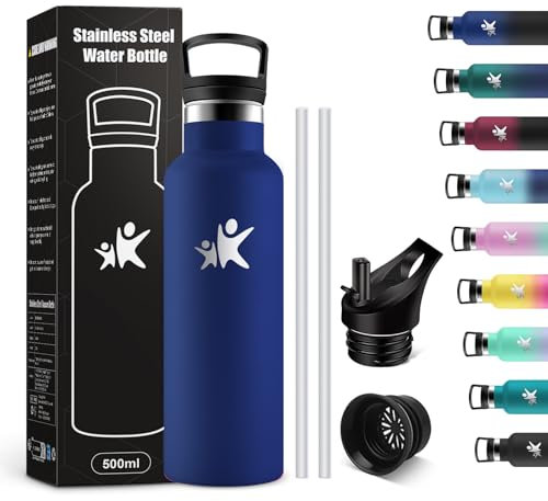 KollyKolla Gourde Isotherme Enfant 500ml, Bouteille d'eau Acier Inoxydable, Étanche et Réutilisable, sans BPA, Gourdes avec Paille, Bouteille d'eau pour Voyage, l'école, Cyclisme, Bureau, Camping