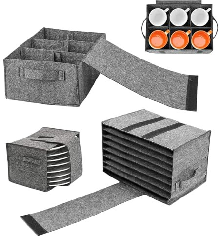 HORREX Filz Geschirrhalter Tellerhalter Wohnmobil Aufbewahrung für 8 Teller Camping Organizer Wohnmobil Camping (Tassenaufbewahrung + Telleraufbewahrung)