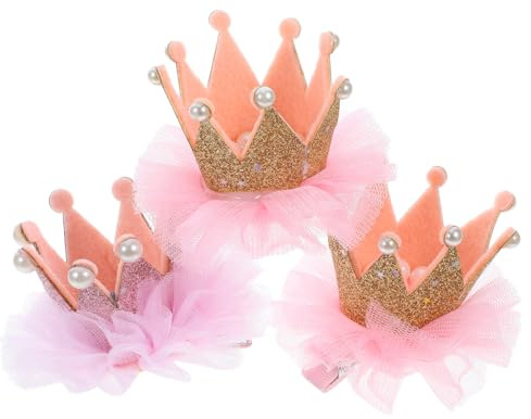 ibasenice 3er-Pack Kinder Haarspangen mit Perlen-Krone 5cm, Rutschfeste Haarklammern, Bunter Haarschmuck Mädchen für Geburtstag, Party & Alltag, Baby Haarnadeln Geschenkset