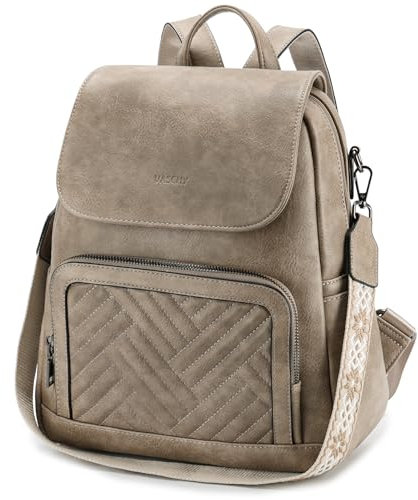 VASCHY Rucksack Damen, Mode Vintage Rucksack Mädchen Elegant Casual Daypack Mini Schultasche for Reise Einkaufen Student Teenager Khaki
