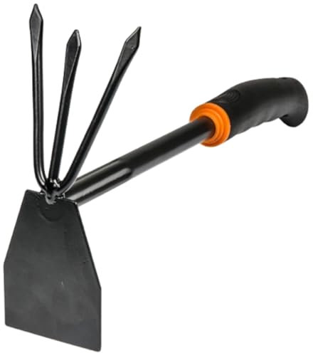 pokm toolsmarket - Kleine Garten-Kombihacke, Doppelhacke mit Handrechen & Hacke, Rutschfester Griff, ideal für Beete & Balkon