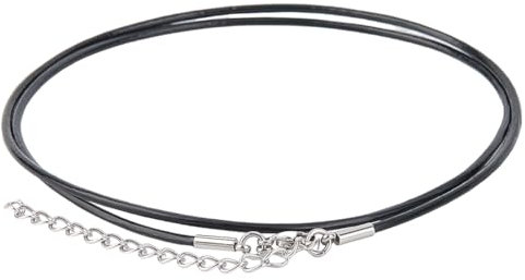 CALFOVERA 10PCS 1.5mm Black Genuine Leather Cord Necklaces 46cm Round Thin Real Leather Wax Rope Chain Necklace with Silver Clasps Stainless Steel Extender for Men Women Jewelry DIY Making