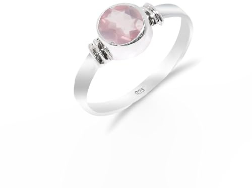 Anello solitario tradizionale fatto a mano in argento sterling 925 con pietra preziosa di quarzo rosa per donne e uomini RB-05-RQ-6.5