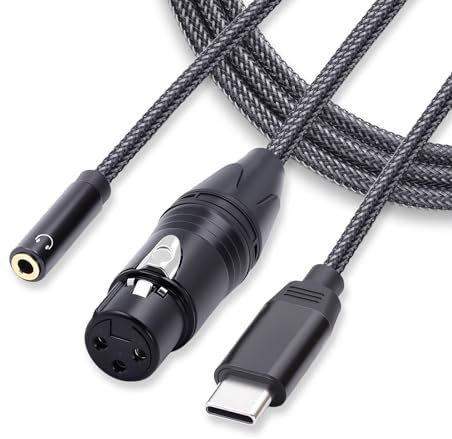 Duttek Cavo audio da USB C maschio a jack femmina da 3,5 mm e XLR femmina da 1 m, il cavo audio per microfono USB C 2 in 1 è su misura per il collegamento di microfoni per la registrazione e la