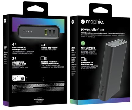 ZAGG mophie Powerstation Pro 20K Powerbank, 20000mAh Tragbarer Akku mit 3 USB-C Ports, LED, Dreifach-Gerät Schnellladung, Taschenfreundliches Design für Smartphones, Tablets & Laptops (Schwarz)