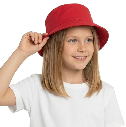 A2Z 4 Kids Girls Boys Bucket Hat 100% Cotton Foldable Summer Sun - Hat Bucket 1464 Red 3-6 Yrs