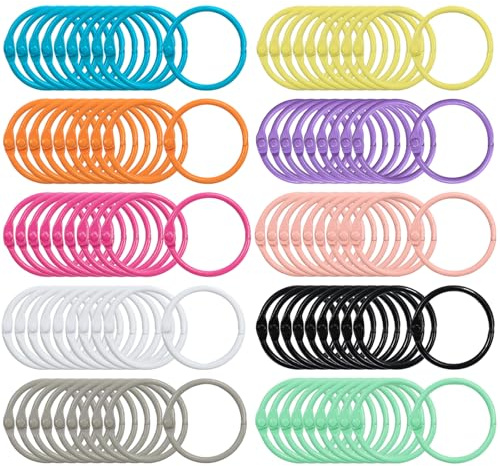 PIWOSGOL 100 Stück Buchbinderinge 30mm Buchringe Metall Bunt Karteikarten Ringe Heftringe für Scrapbook Album Memo-Ablage Handwerk Schlüsselringe