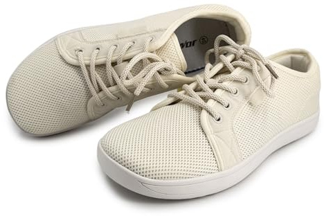 JOMIX Scarpe Barefoot Uomo Pianta Larga Scarpe Uomo Comode con Toe Box Ampio Sneakers in Tela Traspiranti Estive Scarpe Basse Casual Sportive Leggere Beige 41