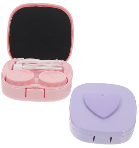 COLLBATH Kontaktlinsenbox 2 Stück Klein Tragbar Auslaufsicher Harz Aufbewahrung Reise Kontaktlinsenbehälter Mit Spiegel Multifunktional Für Outdoor Und Alltag