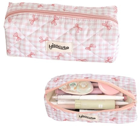 CUVZORA Jolie Trousse à Crayons pour Filles, Grande capacité Trousse de Maquillage et Crayons Pratique avec nœuds Paillettes, Matériau Pastel et Kawaii pour Primaire, CP et mädchen (Rose)