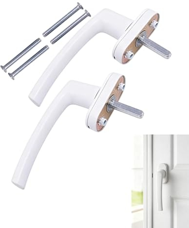 HAYGEM 2 Piezas Manilla Ventana Aluminio Color Blanco, Manilla Ventana Oscilobatiente sin Cilindro de Cierre, Pomo Puerta Entrada con dos Tornillos Ocultos, Apta para Balcones, Cocinas y Baños