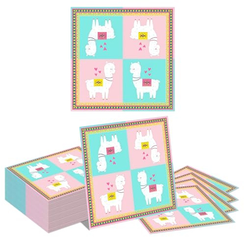 Auroriel 20 Stück Alpaka Servietten, Lama Servietten für Kindergeburtstag, Tiere Party Servietten, Geburtstagsdeko und Tischdeko, 33x33 cm