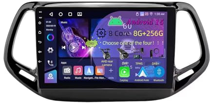 9 Zoll Doppel Din Android 15 Autoradio,für Jeep Compass 2 MP 2017-2019,mit CarPlay Rückfahrkamera Lenkradsteuerung Bluetooth GPS Navigation FM Digitalradio WiFi(C1 2+32G)