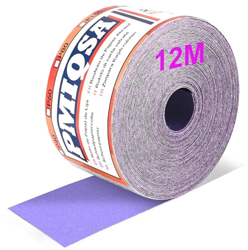 PMIQSA 12m Sandpaper Roll 240 Grit Hook and Loop Sanding Paper | Paper for Sanding Wood Paint Plaster Filler Metal and More 70mm Wide Sandpaper Compatible with Machine Sanders & Hand Sanders