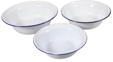 Gadpiparty Praktisches 3 Stück Emaille Schüssel in Weiß mit Retro Stil Einfach zu Reinigen aus Robustem Emaille für Küche und Haushalt
