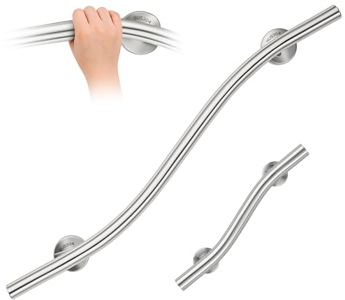 Zonon Lot de 2 barres d'appui ondulées de 40,6 cm et 91,4 cm en acier inoxydable 304 avec finition brossée, main droite pour salle de bain, douche, baignoires, toilettes, escaliers, lit, maison