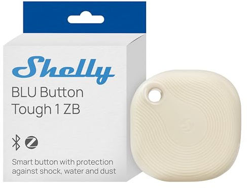 Shelly BLU Button Tough 1 ZB Elfenbein - Bluetooth & Zigbee Smart Taster, IP54, Große Reichweite, Multi-klick-Aktivierung, Verschlüsselung, Gateway Erforderlich, Szenenaktivierung, Beacon-Modus