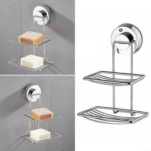 Doppel-Seifenschale aus Chromstahl für Badezimmer und Dusche, mit Saugnäpfen, entworfen für die Installation auf Keramikfliesen, Spiegeln und Metalloberflächen