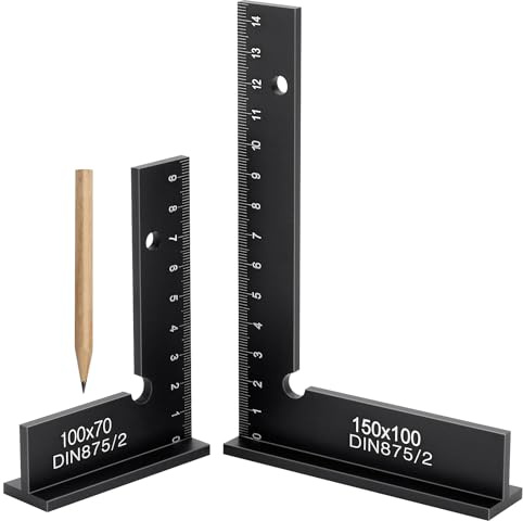 NCTNCX Anschlagwinkel 90° Schlosserwinkel mit Anschlag | 150 x 100 mm & 100 x 70 mm - Zimmermannswinkel mit Messskala für Präzise Arbeiten