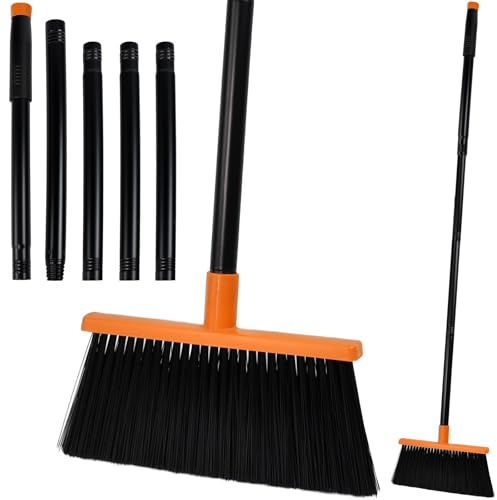 ASOUUNLD Kehrbesen mit Stiel 145cm Verstellbar Besen 5-teiliger Teleskopstiel aus Edelstahl 26cm Breiter Besenkopf mit Weichen Borsten Leichter Haushaltsbesen für Innen Haus Garage Küche Büro