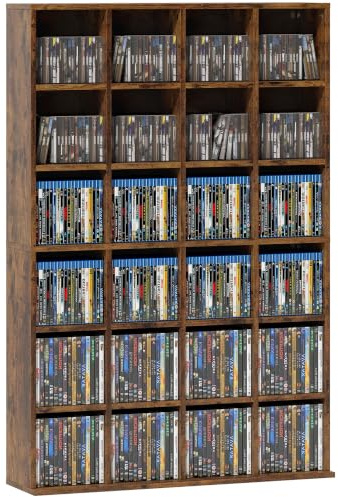 HOMCOM 456 CD/ 336 DVD Regal, Medienregal, Holzregal mit verstellbaren Einlegeböden, 89 x 130,5 cm, Rustikales Braun