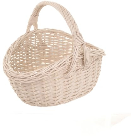 Aqbau Geschenkkorb leer mit Henkel weiß S 34 x 25 cm | Geflochtener Weidenkorb als Präsentkorb, Blumenkorb, Osterkorb oder Dekokorb zum Befüllen und Dekorieren
