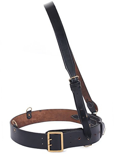 British Army Style Sam Browne Ledergürtel mit Kreuzgurt, Schwarz