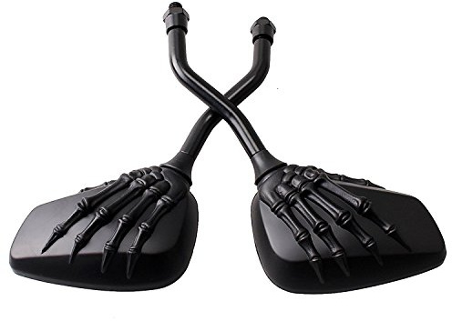 Motorcycle Rearview Mirrors Universal Chrome Skeleton Hands Claw - Black