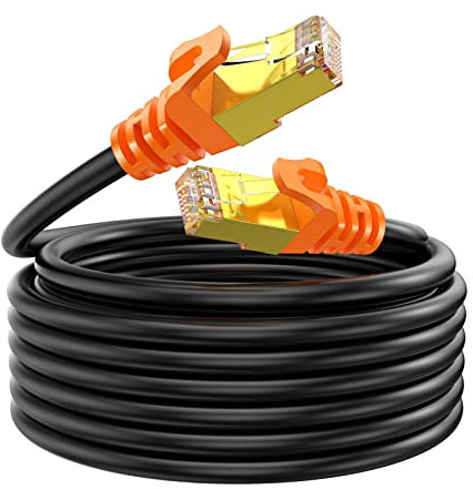 NC XQIN Cat 7 Outdoor Ethernet Cable 30 M - Heavy Duty Double Shielded Waterproof for Ethernet Switch, IP Camera, POE - Direct Burial Cable