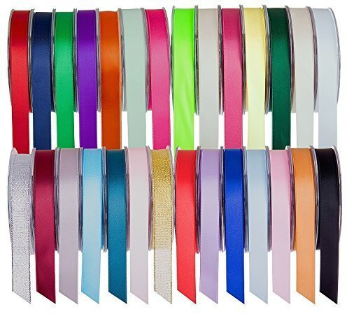 SR SUPER RIBBONS - Carretes de cinta de satén de doble cara, 3, 6, 10, 15, 25 y 38 mm 20-50 m en carretes de plástico duro, Plata (Lurex), 10 mm x 20 m