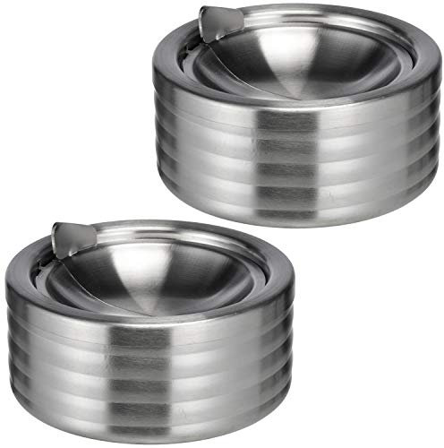 Land-Haus-Shop® 2 Stück Edelstahl Aschenbecher mit Deckel, Windascher mit Klappdeckel Windaschenbecher 11,8 cm Durchmesser