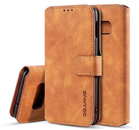 UEEBAI Coque pour Samsung Galaxy S10 Plus, Etui en Cuir PU Portefeuille Rétro Antichoc Flip Case Housse avec Fentes de Cartes Fonction Support, Fermeture Magnétique - Brun