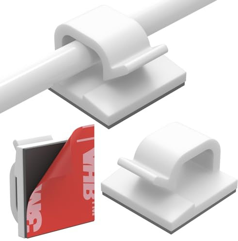 Yocice Upgraded Cable Clips 40pcs with Strong Adhesive Tapes,Wire Holder Organizer Cord Management for Car, Office and Home,White- CC04,Upgraded