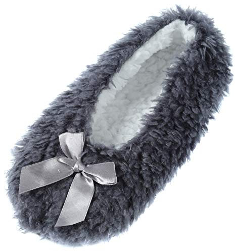 Atania Ladies Ballet Style Plush Slipper Socks Grey M/L