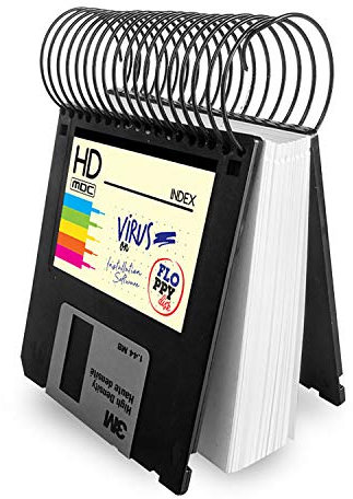 Taco de notas libreta pequeña hecha con disquetes de 3.5 - Bloc notas de 100 hojas blancas, floppy disk, diseño Grunge regalo friki informático retro vintage, reciclado hecho a mano tamaño 9x8,5 cm