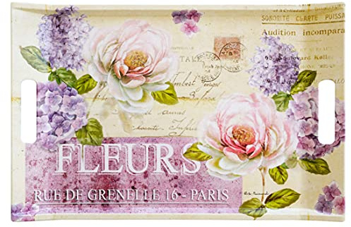 Lashuma Buntes Teetablett Design: Edelrose, Kuchentablett rechteckig 47x31 cm, Esstablett mit Griffen