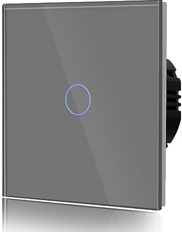 BSEED Touch Lichtschalter aus Glas, Modern Schalter Unterputz, Wandschalter mit LED Hinterlicht (Kein Neutralleiter erforderlich), KEIN WLAN, 86mm 1 Fach 2 Wege Grau