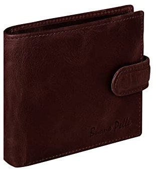 Buono Pelle RFID Blocking Mens Designer Luxury Soft Veg Tan Leather Wallet with Secure Zip Coin / Note Pocket & ID Window Gift Boxed (Distressed Crunch Brown)
