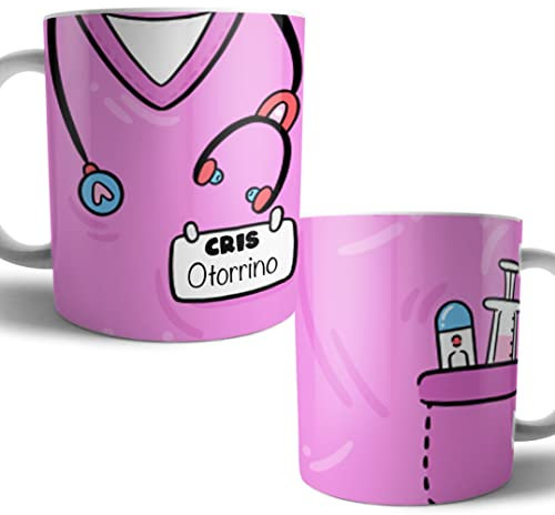 Kartoon Kase Taza Original Personalizada con Nombre | Taza Uniforme Profesiones de Cafe Desayuno para Regalar Enfermera Medica Auxiliar Tcae Enfermeria (Rosa)