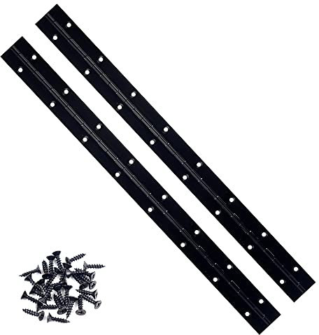 2PCS 16 inch Black Piano Hinges for Cabinet Hinges Heavy Duty Continuous & Piano Hinges Sliver Stainless Steel 304 Long Hinges Door Hinges for DIY Wood Craft Box, Door