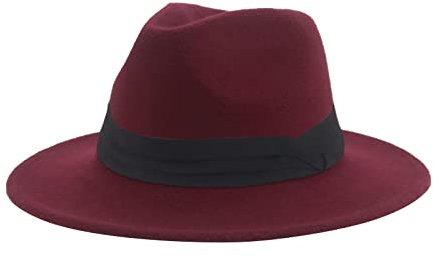 QBQZXAOSOWH Fedora Trilby Hüte Für Damen Fedoras Hüte Classic Panama Herren Breite Krempe Filzhut Kirche Hochzeit Filzband 52-54Cm (Kinder) Wein-Schwarz