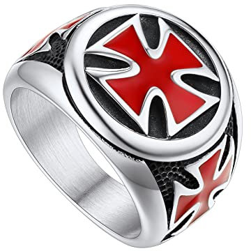 U7 Wikinger Öltropfender Kreuz Ring für Männer Edelstahl Silber Statement Ring Biker Hip Hop Roker Ringe Modeschmuck Accessoire für Vater Ehemann(Ring Größe 69)