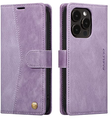 QLTYPRI Case for iPhone 14 Pro Max,Premium Flip Folio PU Leather Wallet Case with Magnetic Closure Card Holder Kickstand Shockproof Protective Phone Cover for iPhone 14 Pro Max (6.7 inch)-Retro Purple