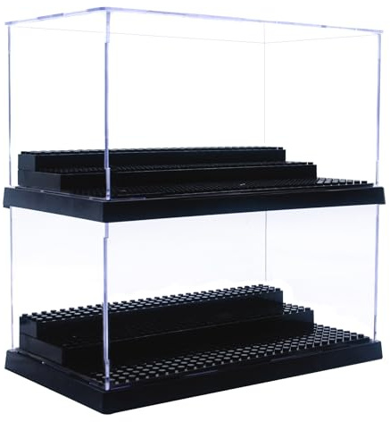 Minifigure Display Case for Action Figures Blocks, Dustproof Acrylic Display Box Storage with 3 Movable Steps for Collection Models Minifigures, Bricks Blocks Toys