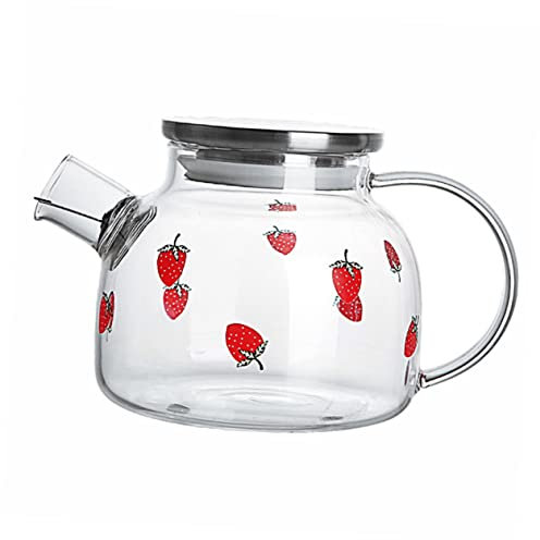 Cabilock 1 Pc Tetera De Café Frío De Fresa Botellas De Vidrio con Tapa Jarra con Filtro De Agua Tetera De Vidrio Colador Pava Vaso con Tapa Taza De Fresa Acero Inoxidable Bebidas
