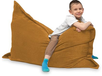 chilly pilley Sitzsack L XL XXL Cordstoff Bodenkissen Beanbag Styropor Füllung Riesensitzsack Cord-Material Sitzkissen Gartenkissen zum Liegen und Sitzen Cord 180x140 Honig