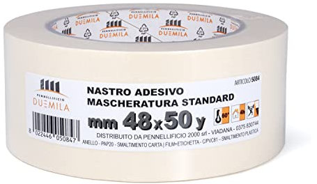 PENNELLIFICIO 2000 | Nastro in Carta per Mascheratura e per Imbianchini, Rimozione Senza Residui, Antimacchia, Dimensioni 48 mm x 45 m – Made in Italy