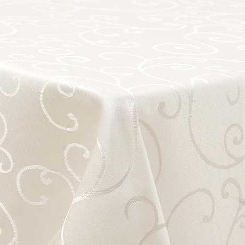 Homaxy Tischdecke Abwaschbar Rechteckig 130x220cm Polyester Tischtuch Tafeldecke Jacquard Tischwäsche Ornamente Schmutzabweisend Pflegeleicht, Beige