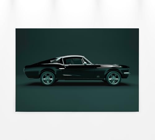 A.S. Création Leinwandbild Auto Mustang - Kunstdruck grün schwarz - 90x60 cm Querformat - Moderne Wanddekoration Schlafzimmer Wohnzimmer Küche - Bild auf Keilrahmen